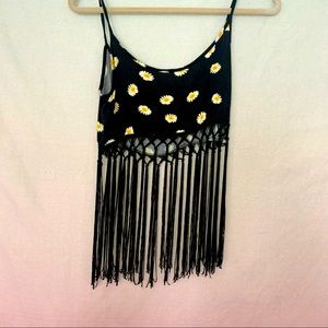 Black cropped 🌻✌🏾flowerchild✌🏾🌻 fringed top